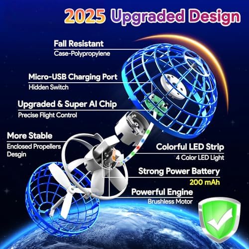 Hand-controlled boomerang hover space ball spinning in mid-air with vibrant RGB LED light effects.