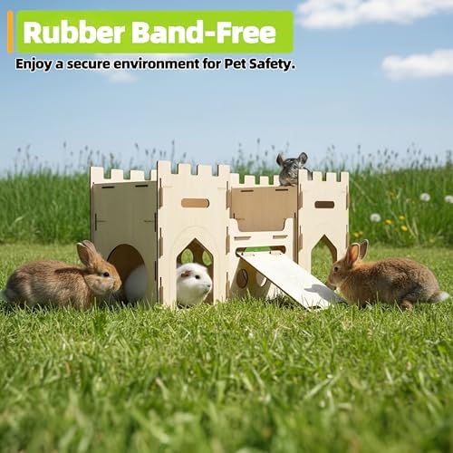 HIIMALEX Extra Large Wooden Bunny Castle House Multistory Climbing Tower Hideout Ventilated Sturdy Habitat for Rabbit Guinea Pig Chinchilla Ferret - Image 4