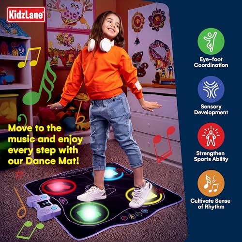 Child dancing on a colorful Kidzlane wireless dance pad