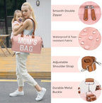 Printe pink mommy tote bag lifestyle angle view