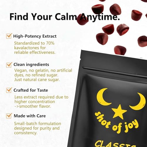 Bexelora Shot Of Joy relaxation supplements pouch showing nutritional facts and daily serving info.