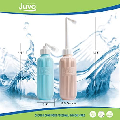 Top view of the Juvo peri bottle showing the leak-proof cap and 13.5 ounce capacity mark.