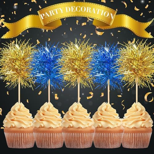 Chinco firework picks displayed in a variety of party cupcakes