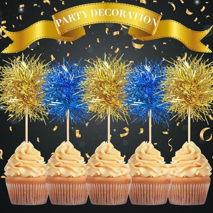 Chinco firework picks displayed in a variety of party cupcakes