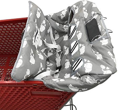 Love&go white elephant patterned twin cart cover folded compactly inside its attached fabric carrying case.
