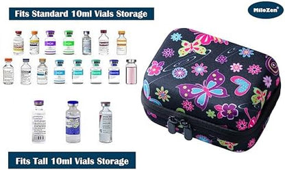 MiloZen premium imported hard shell medicine organizer showing water resistant Oxford cloth material and butterfly print