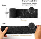 Elastic medical tape applied to a human wrist for sports support.
