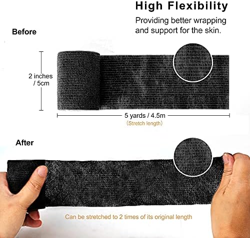 Elastic medical tape applied to a human wrist for sports support.