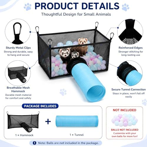 Mifoci interactive ferret ball pool hammock filled with small plastic play balls for pet enrichment.