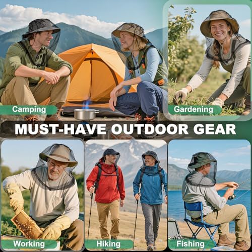 Pmxary mosquito net worn over a hat for outdoor protection