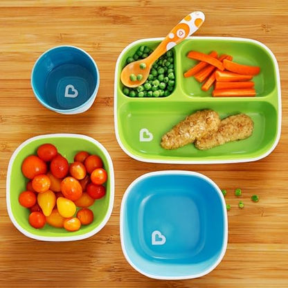 Munchkin splash dining set showing nested storage capability