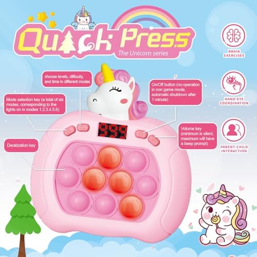 Handheld electronic quick push sensory game console with LED level screen display active