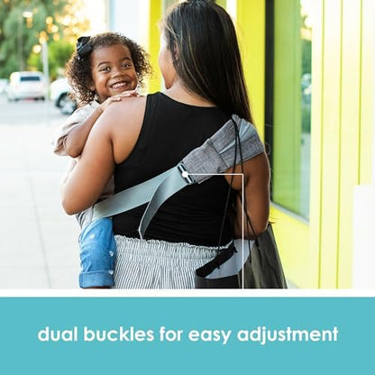 Ergonomic toddler sling supporting a three year old child on the hip