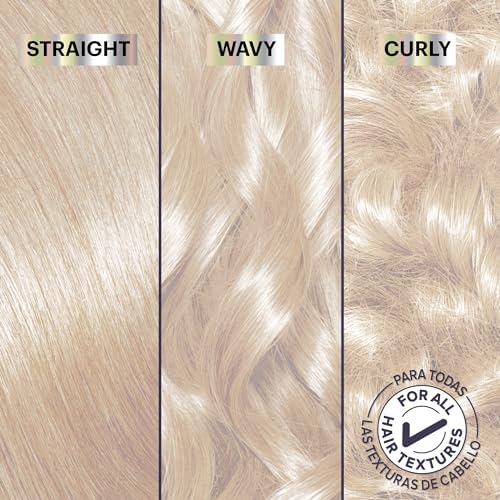 Before and after hair color results from dark brown to icy platinum blonde using PL3 shade.