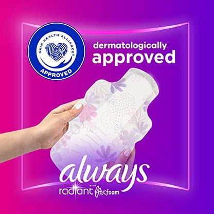 Always Radiant Size 1 pad unfolded to show wing design and soft surface.