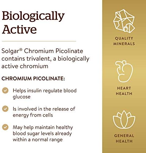 Side view of authentic Solgar Chromium Picolinate 200 mcg amber glass bottle.