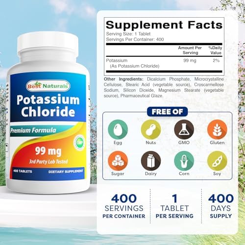 Best Naturals Potassium Supplement supplement facts panel showing premium ingredients and dosage