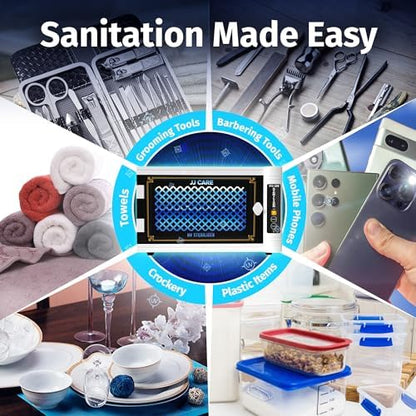 Professional nail and hair tools inside JJ Care UV sterilizer