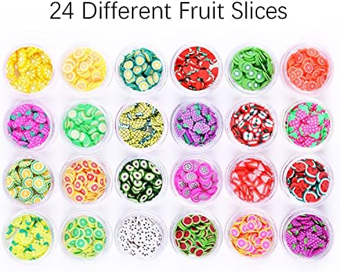 Polymer clay assorted fruit sprinkles embedded inside clear slime base