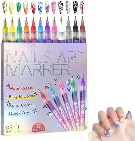 Luhaka 12 color nail art pens with 0.5mm fine tips