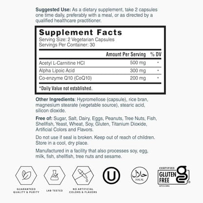 Authentic Nature's Lab Gold CoQ10 vegetarian capsules container for cellular vitality