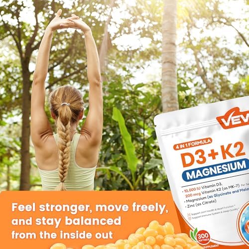 VEV high potency vitamin D3 and K2 product lifestyle display