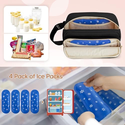 Damero breast milk cooler bag attached to a stroller with buckle handle