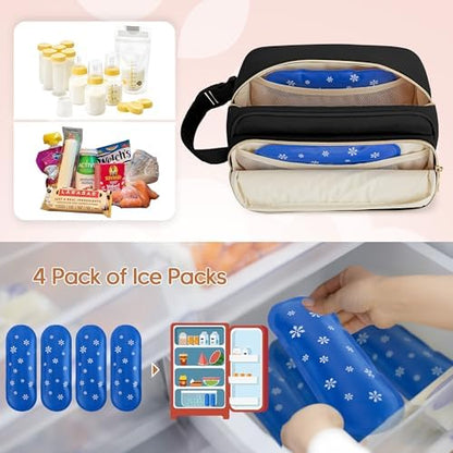 Damero breast milk cooler bag attached to a stroller with buckle handle