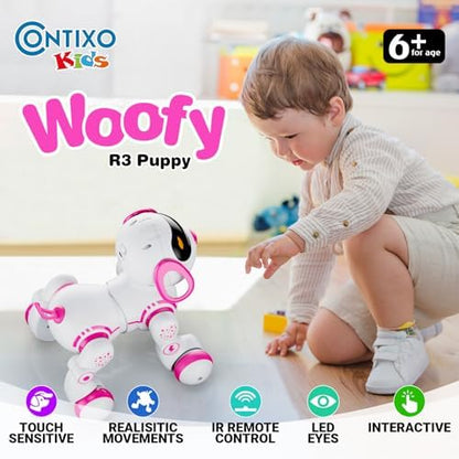 Contixo R3 smart robotic pet showing LED eyes