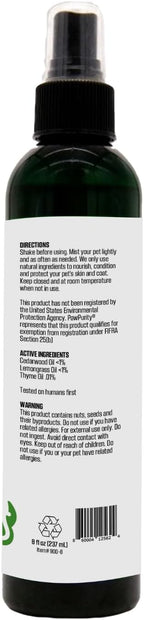 Organic plant-based flea repellent spray and conditioning shampoo for dogs and cats.