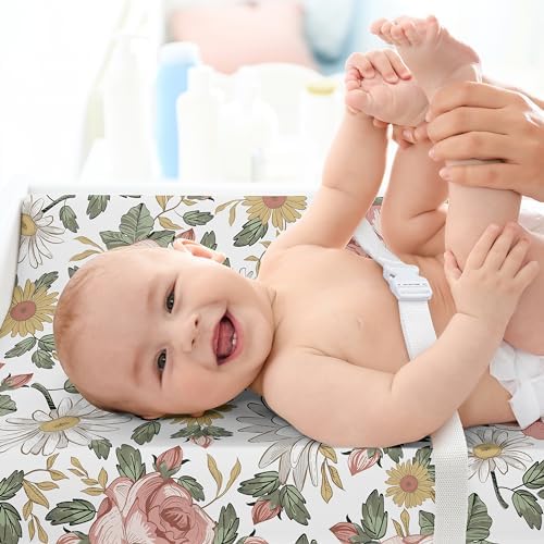 Sweet Jojo Designs pink and yellow floral diaper change mat cover detail