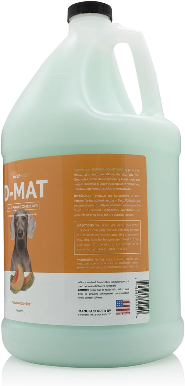 Bark 2 Basics professional dematting conditioner for dogs showing USA imported packaging details