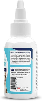 Side profile of Vetericyn Feline Facial Therapy packaging displaying instructions and ingredients.