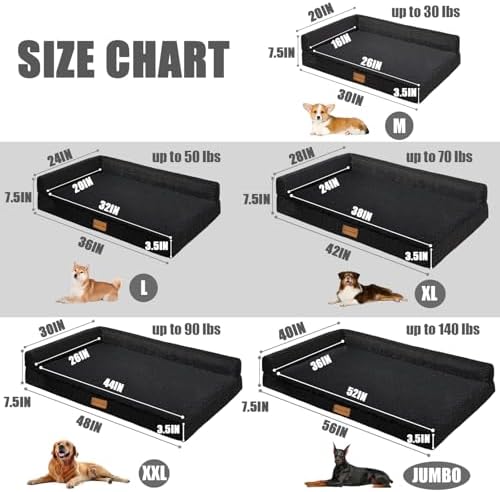Patas Lague Orthopedic Dog Bed Large Sized Dog 36''X24'', Waterproof L Bolster Medium Pet Sofa Beds with Removable Washable Cover, Soft Pet Couch Crate Mat with Nonskid Bottom, Black - Image 6