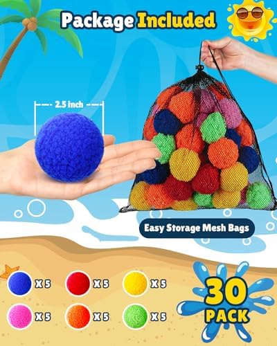 Full set of thirty pieces reusable summer toys spread out on grass lawn