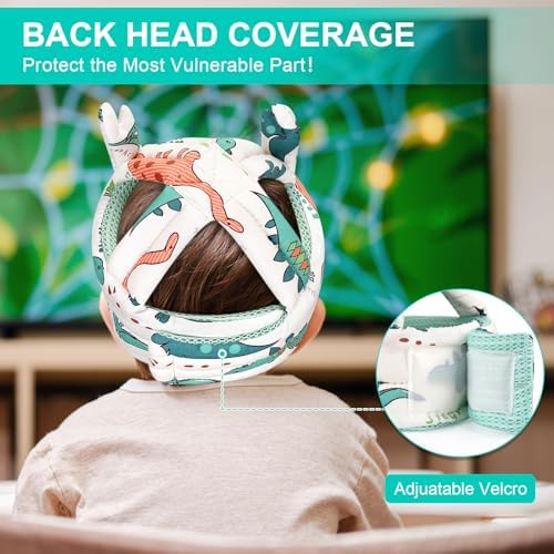 Back view showing adjustable velcro strap on toddler head protector