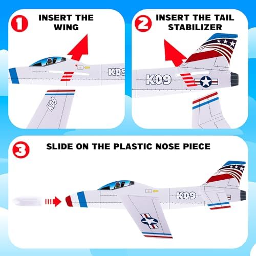 ArtCreativity 24 Pack foam gliders showing the simple three piece assembly process with wings and nose weight