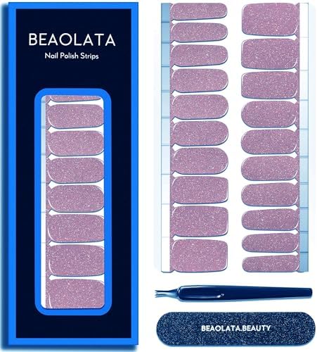 Close up view of authentic twenty piece long lasting gel nail wraps kit with included filing accessories