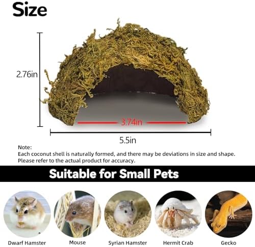 kathson 1Pcs Hamster Hideout, Moss Coconut Hut, Pet Hiding House, Hamster House for Mouse Mice Rat Guinea Pigs Reptiles - Image 3