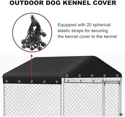Weatherproof dog run top cover featuring double stitched seams and metal grommets