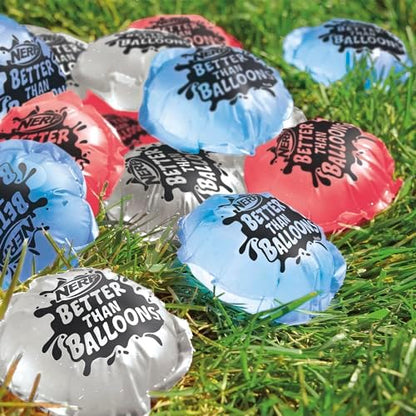 Children playing outdoors stomping and throwing the self sealing Nerf water alternative pods.