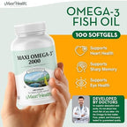 Maxi Health omega 3 softgels supplement bottle label details