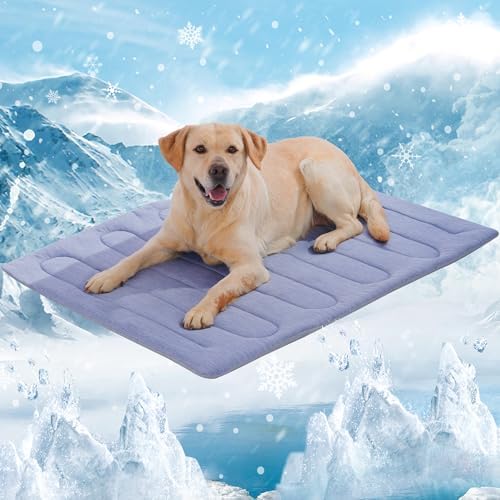Marunda self cooling pet bed positioned inside a large dog crate