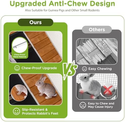 GUTINNEEN 2-Story Rabbit Hutch with Chew-Proof Full Metal Frame for Indoor/Outdoor - 62" Bunny Cage with 6 Locking Casters & 2 Pull-Out Trays for Rabbits, Guinea Pigs, Small Pets (Brown) - Image 4