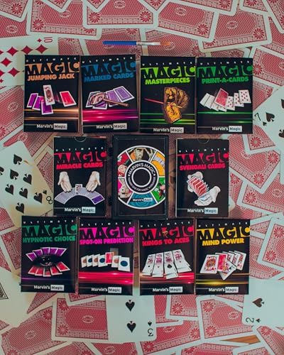 Marvin's Magic premium card trick kit contents displaying the Svengali deck and illustrated guide booklet