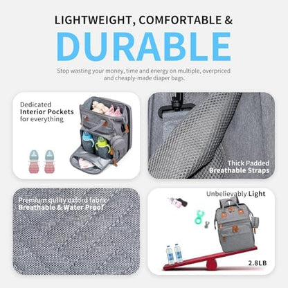 KABAQOO large capacity travel diaper bag showing nineteen pockets side layout