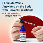 Close up of the Warticide label showing active ingredients for genital wart removal.