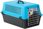 Ferplast plastic cat carrier showing lateral spring clips assembly mechanism