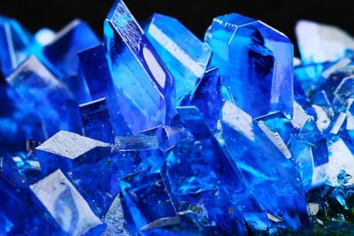 Close up of bright blue copper sulfate pentahydrate crystals