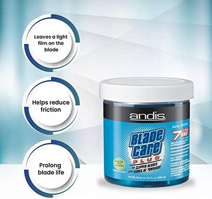 Professional barber cleaning clippers in Andis dip jar